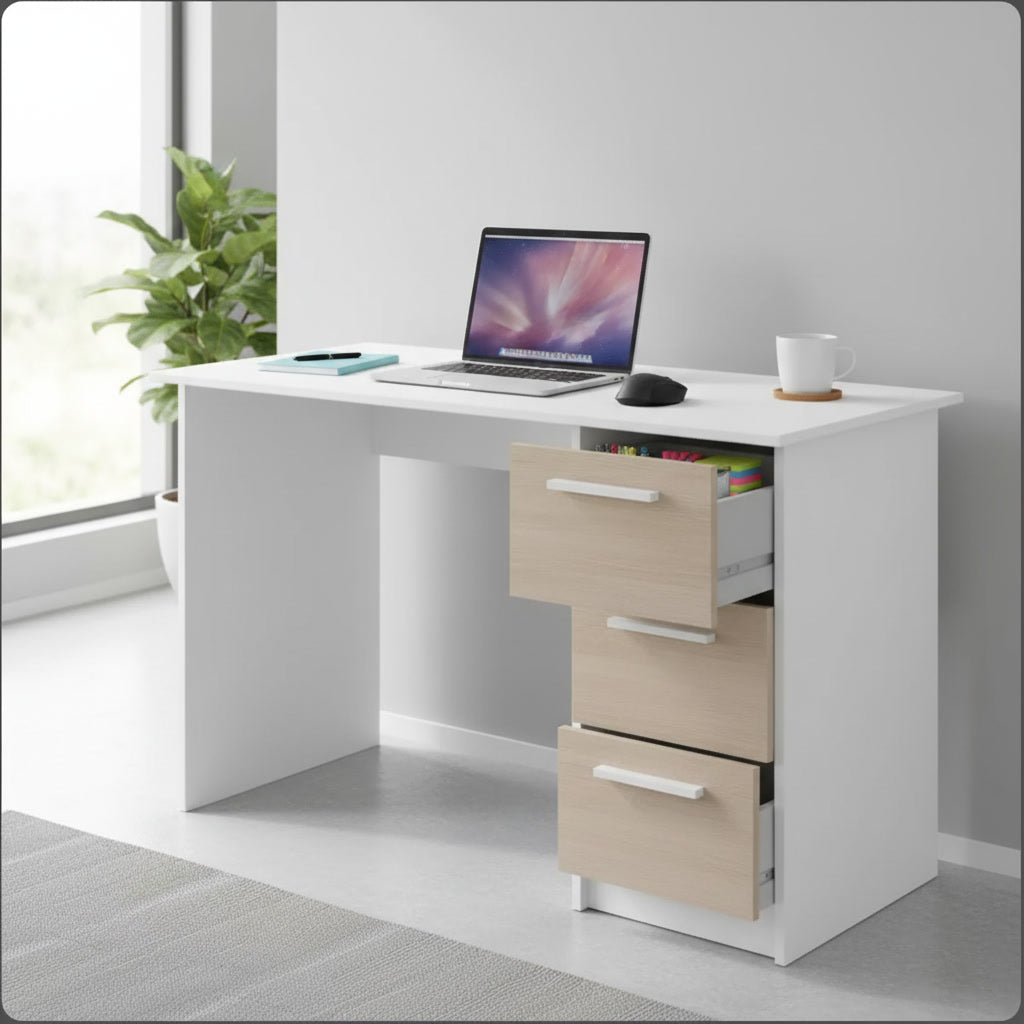 Bureau avec rangements – finition blanc et décor bois
