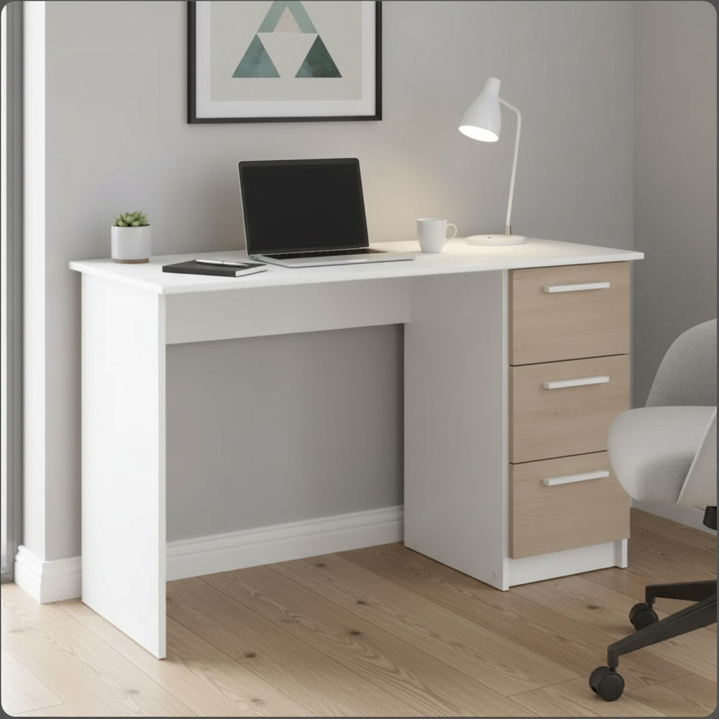 Bureau avec rangements – finition blanc et décor bois